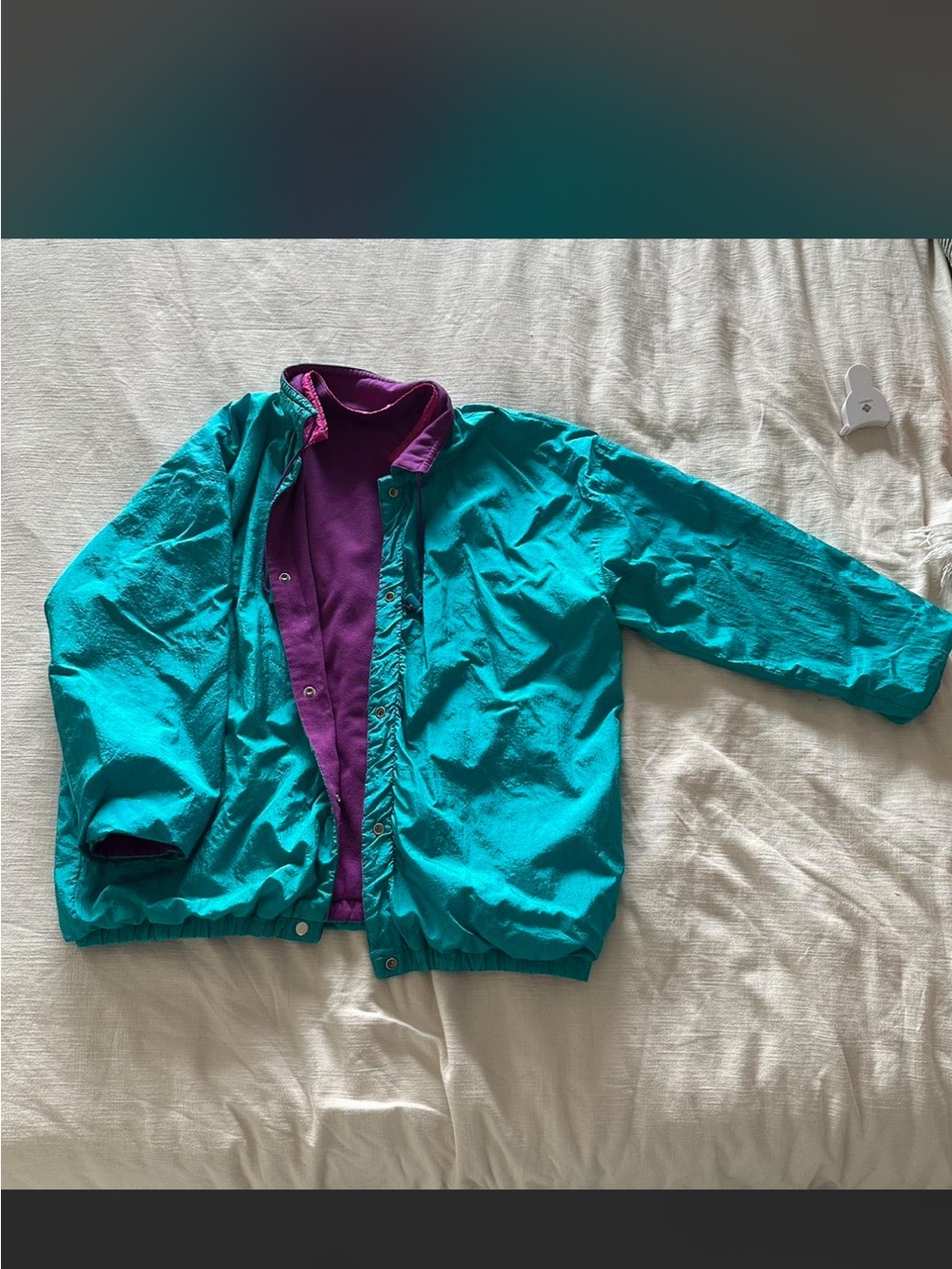Teal Windbreaker Jacket with Purple Lining